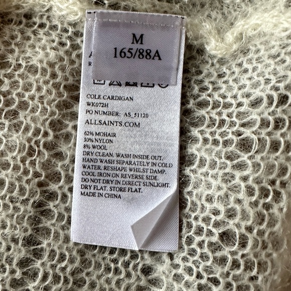 Allsaints Ivory Cole Wool Mohair Blend Open Knit Long Cardigan Size Medium - Picture 4 of 6